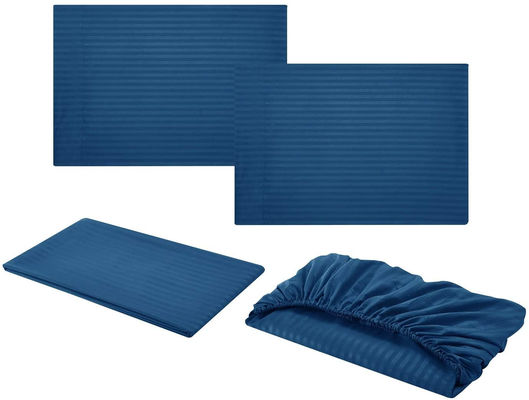 Satin Stripe 90GSM Microfibre Extra Doux Lit de luxe Ensemble de 3 pièces 4 pièces Poche profonde de la marine
