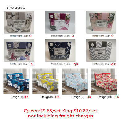 200TC 10 différents modèles 100% polyester imprimé en microfibre en tissu Lit de lit ensemble 6pcs