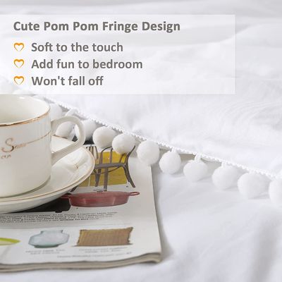 130 * 70 Densité du tissu Blanc Pom Pom Frange Couverture de couette et coussinet Ensemble 3 pièces
