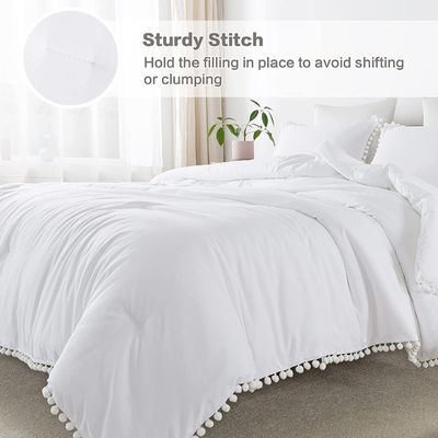 130 * 70 Densité du tissu Blanc Pom Pom Frange Couverture de couette et coussinet Ensemble 3 pièces