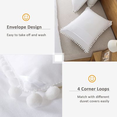 130 * 70 Densité du tissu Blanc Pom Pom Frange Couverture de couette et coussinet Ensemble 3 pièces