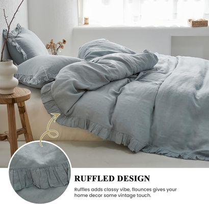 100TC Couverture de couette en lin français lavé antibactérien durable