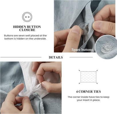 100TC Couverture de couette en lin français lavé antibactérien durable