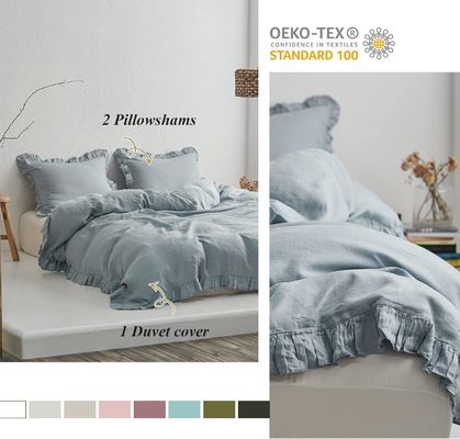 100TC Couverture de couette en lin français lavé antibactérien durable