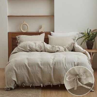 Couleur solide 100% couverture de couette de lin 3pcs design personnalisable