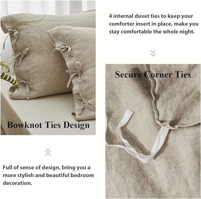 Couleur solide 100% couverture de couette de lin 3pcs design personnalisable