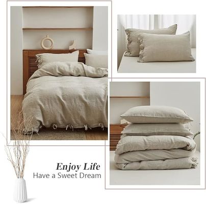 Couleur solide 100% couverture de couette de lin 3pcs design personnalisable